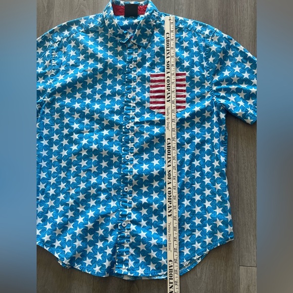 Staghorn River Patriotic Stars Stripes Cotton Button Down Short Sleeve Men’s L - Picture 8 of 8
